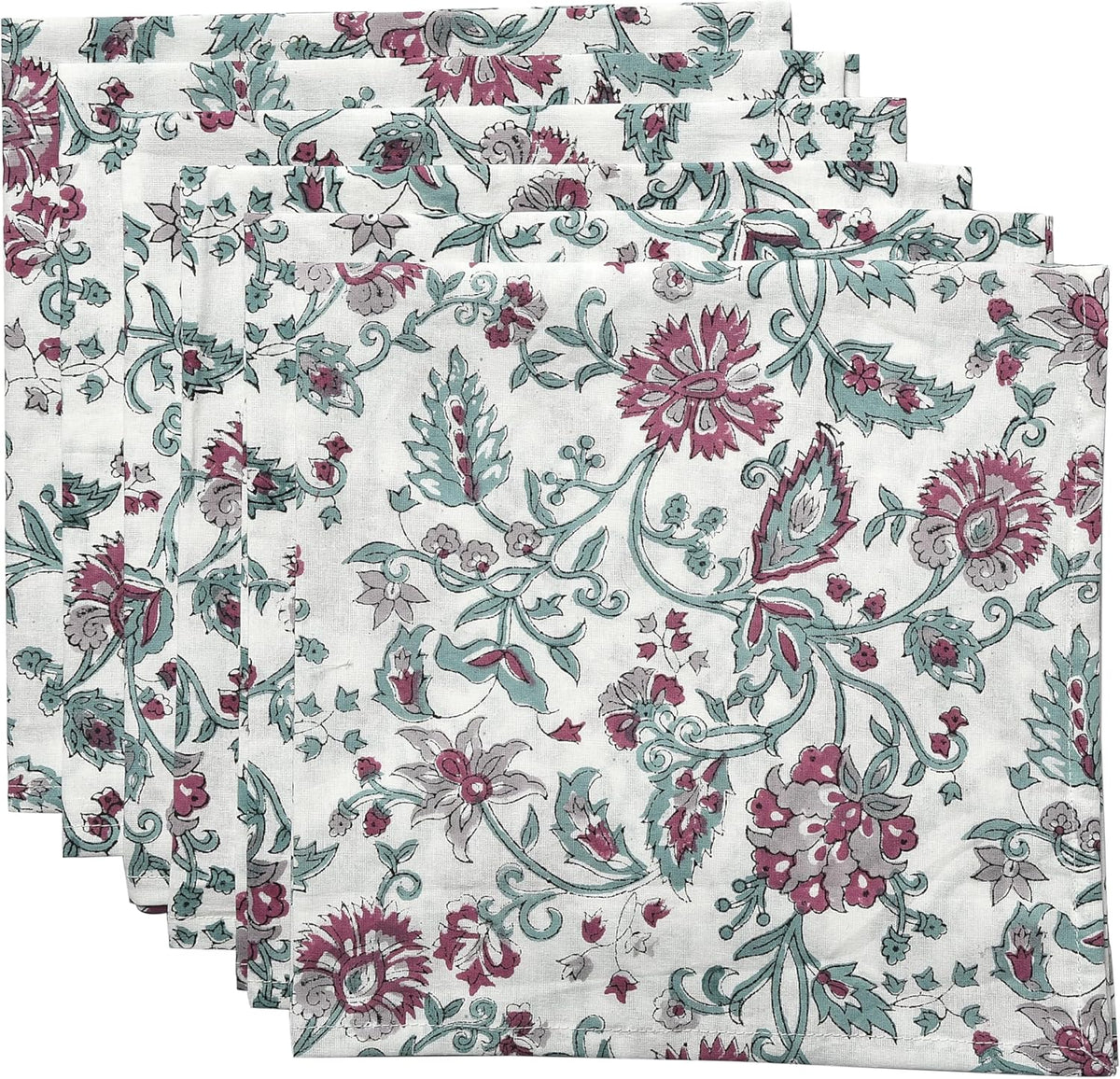 CPC Cloth Napkins Set of 4 Cotton Printed Dinner Hand Print Napkins I Wedding Cocktail Cloth Floral Napkins I 18x18 in I Pink Flower