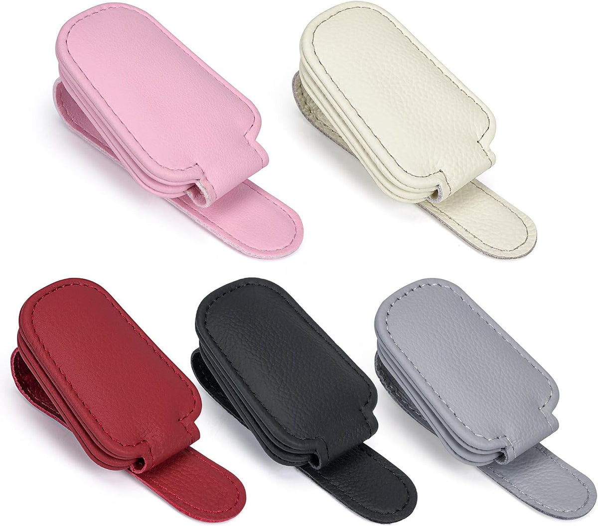 KIWEN Sunglasses Holders for Car Visor, Magnetic Leather Glasses Eyeglass Clip for Car, Ticket Card Clip Sunglasses Mount, Car Visor Accessories Gadgets (1, Pink)
