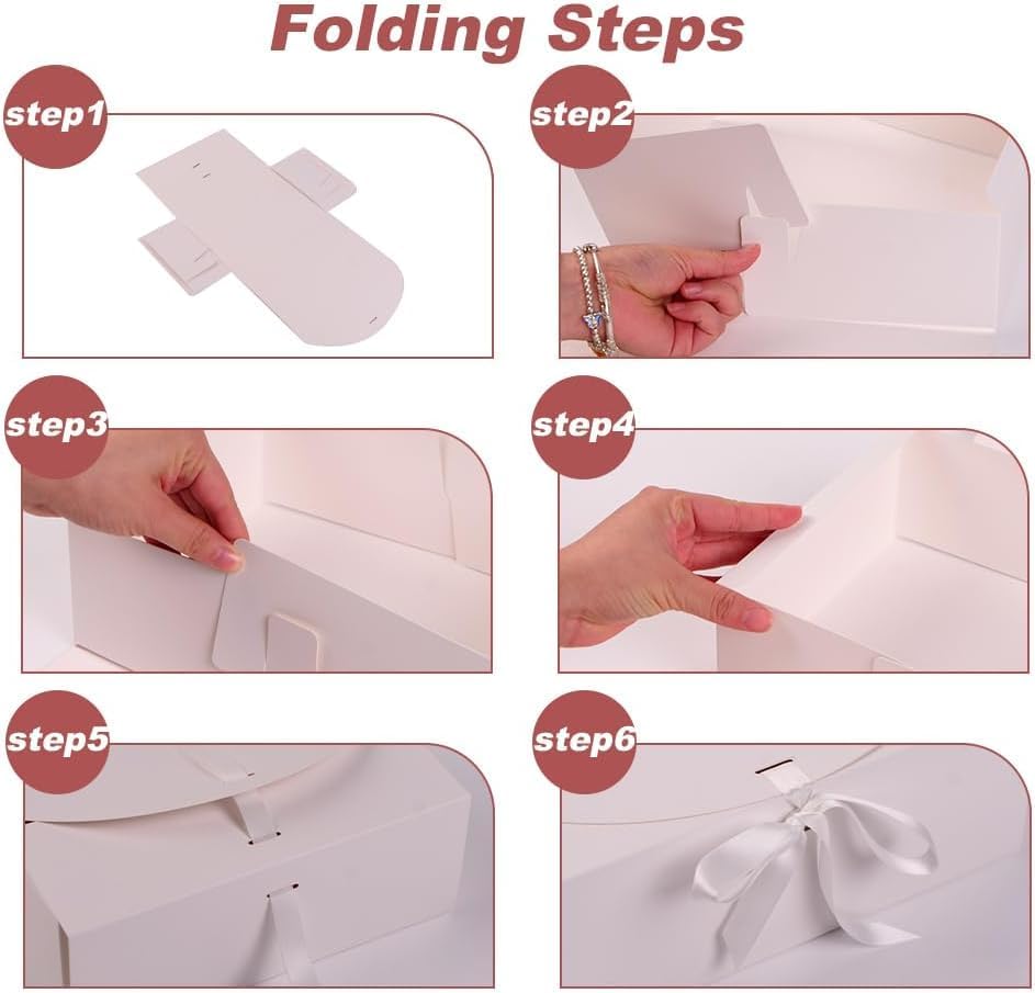 10 Pack Gift Boxes with Ribbon 10x7.5x3.5 Inch - Cardstock Wedding Favor Boxes for Bridesmaid Proposals, Birthday & Holiday Gift Packaging (Pink)
