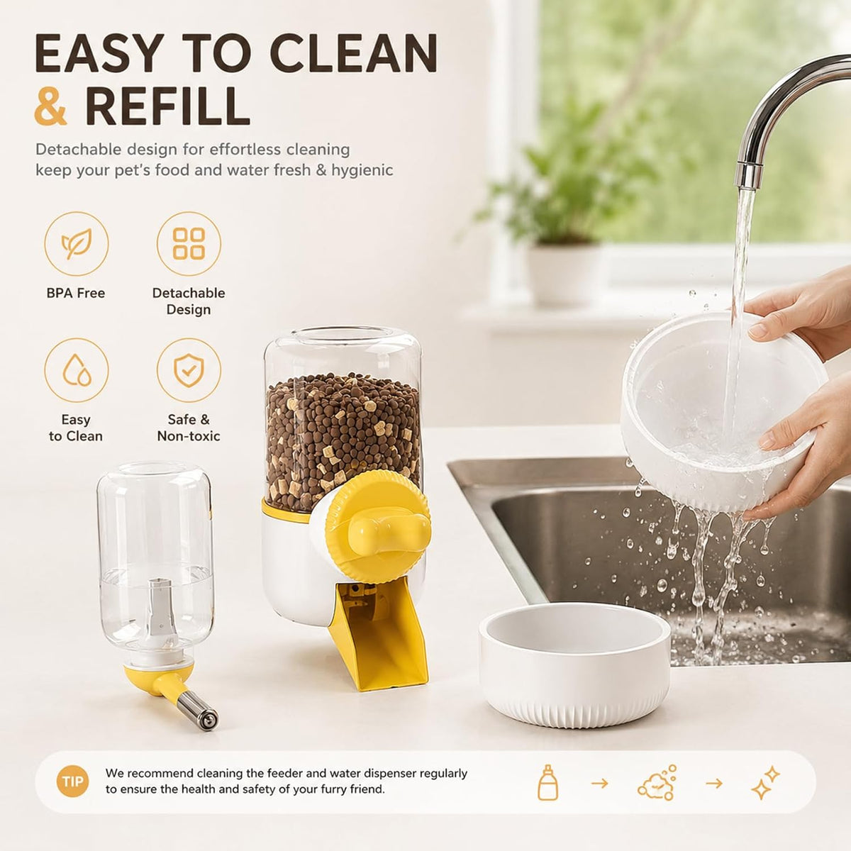 GPY Pet Water Dispenser for Cage, Automatic Hanging Rabbit Water Bottle, 30oz/900ml Large Capacity Guinea Pig Bunny Water Dispenser Small Animal Water Bottle(Water Dispenser only, Yellow