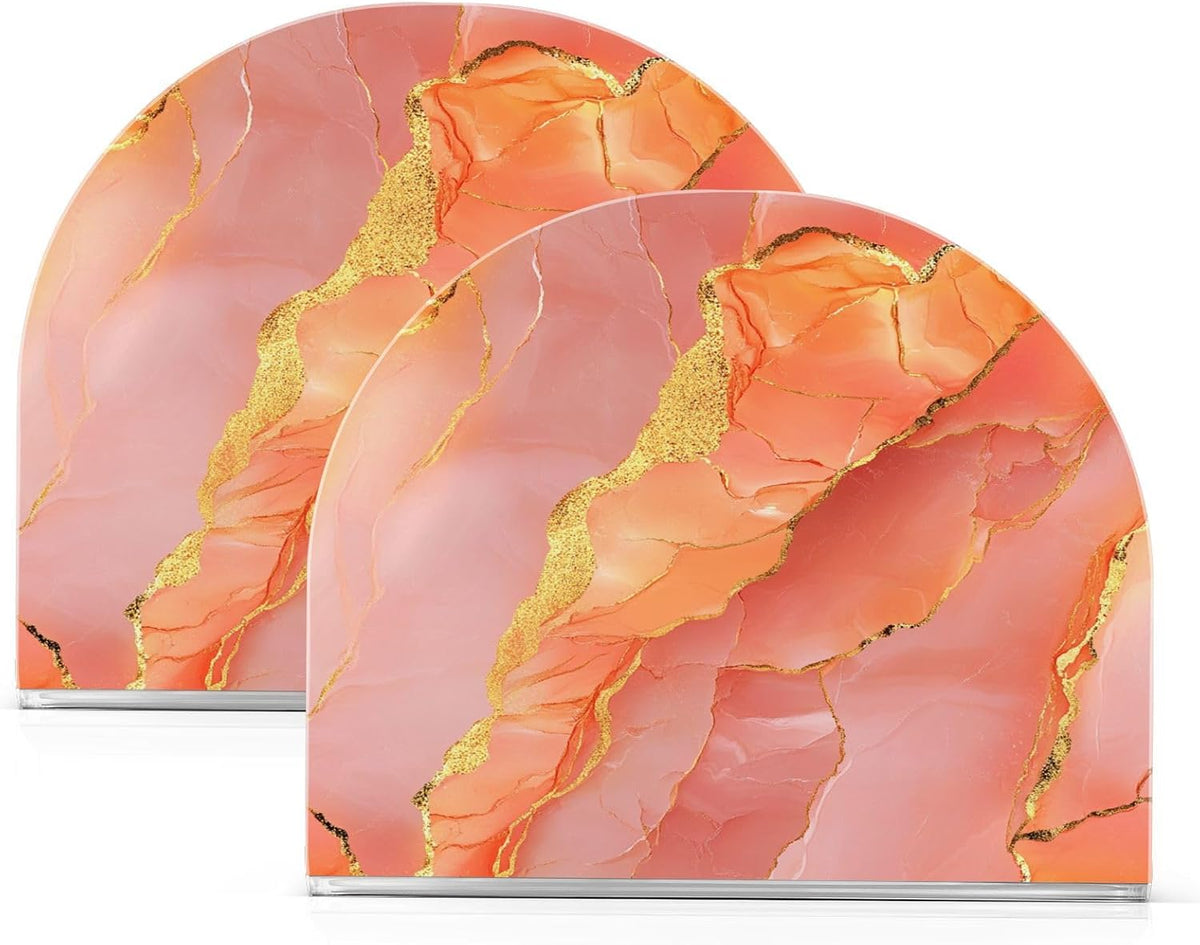 Acrylic Napkin Holder 2 Pack Holds 50-60 Napkins One-Piecing Molding Napkin Fit Kitchen & Dining Table Sturdy & durables Marble Peach Gold