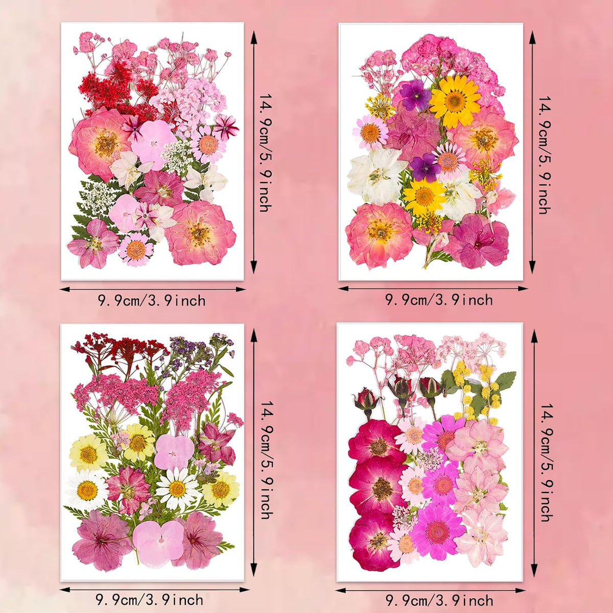 Pressed Flowers Bulk Dried Flowers for Crafts,Real Natural Pressed Flowers Dry Leaves Kit for Crafts Resin Mold Jewelry Candle Soap Making Scrapbooking Nails DIY(Pink Style)