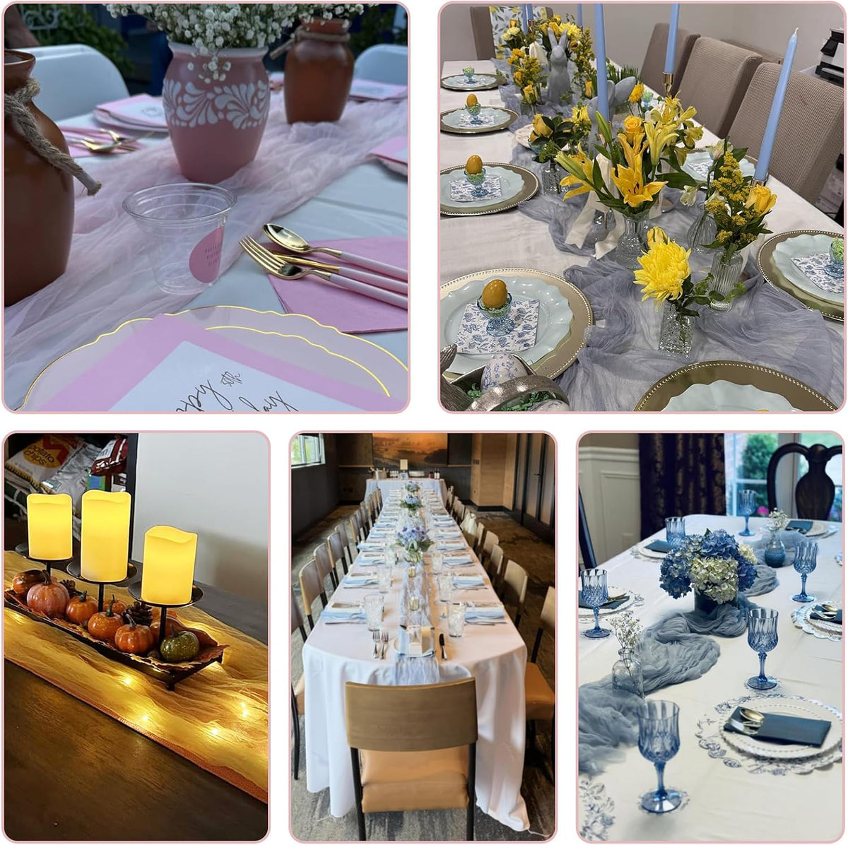 6pcs Coral Peach Spring Summer Cheesecloth Table Runner 35 x120 inches Rustic Gauze Boho Cheese Cloth Table Runner for Wedding Bridal Shower Baby Decoration