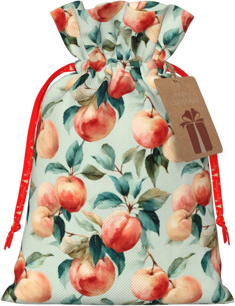 Fruits Peach (1) Print Christmas Drawstring Gift Bags, Reusable Candy Treat Bags For Holiday Birthday Party