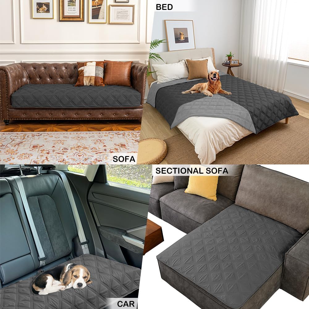 fuguitex Waterproof Dog Blanket Reversible for Small Dogs Resistant Leakproof Washable Couch Cushion Bed Protector Cover for Indoor Furniture Pet Friendly（52"*82",Dark Grey+Grey