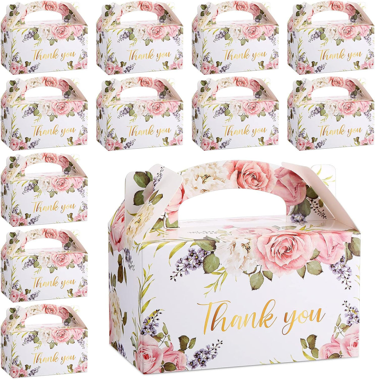 Xinnun 50 Pcs Thank You Treat Boxes Thanksgiving Floral Gift Box Wedding Party Favors Boxes Employee Appreciation Gifts Box Bulk for Thanksgiving Christmas Valentines Wedding Tea Party Supplies