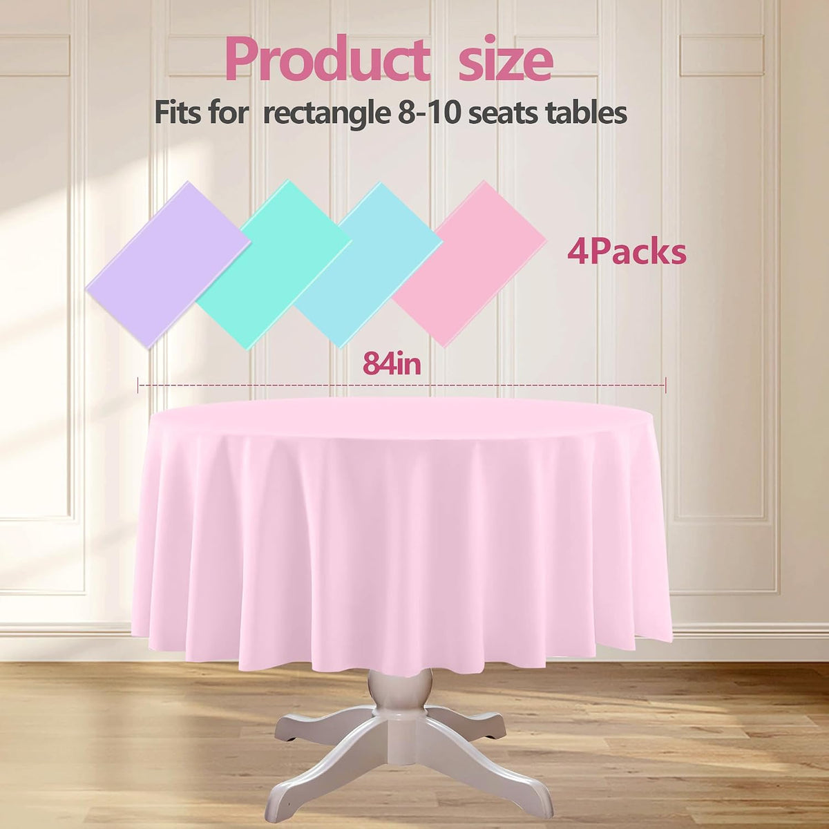 4 Pack Round Pastel Table Cloths for Parties, 84 Inch