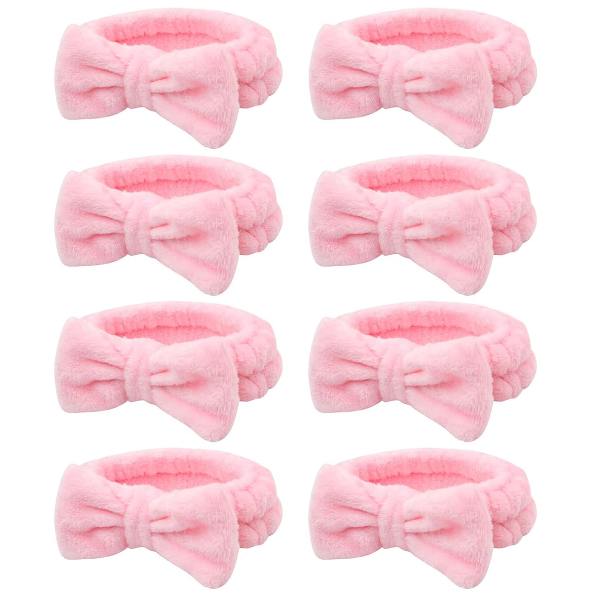 8 Pcs Pink Spa Headband for Washing Face and Makeup Bridesmaid Proposal Gifts for Women Coral Fleece Skincare Headbands Elastic Bow Head