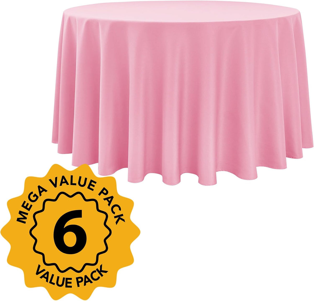 6-Pack Pink Round Tablecloths, 120 in, for 5-6 Ft Round Tables