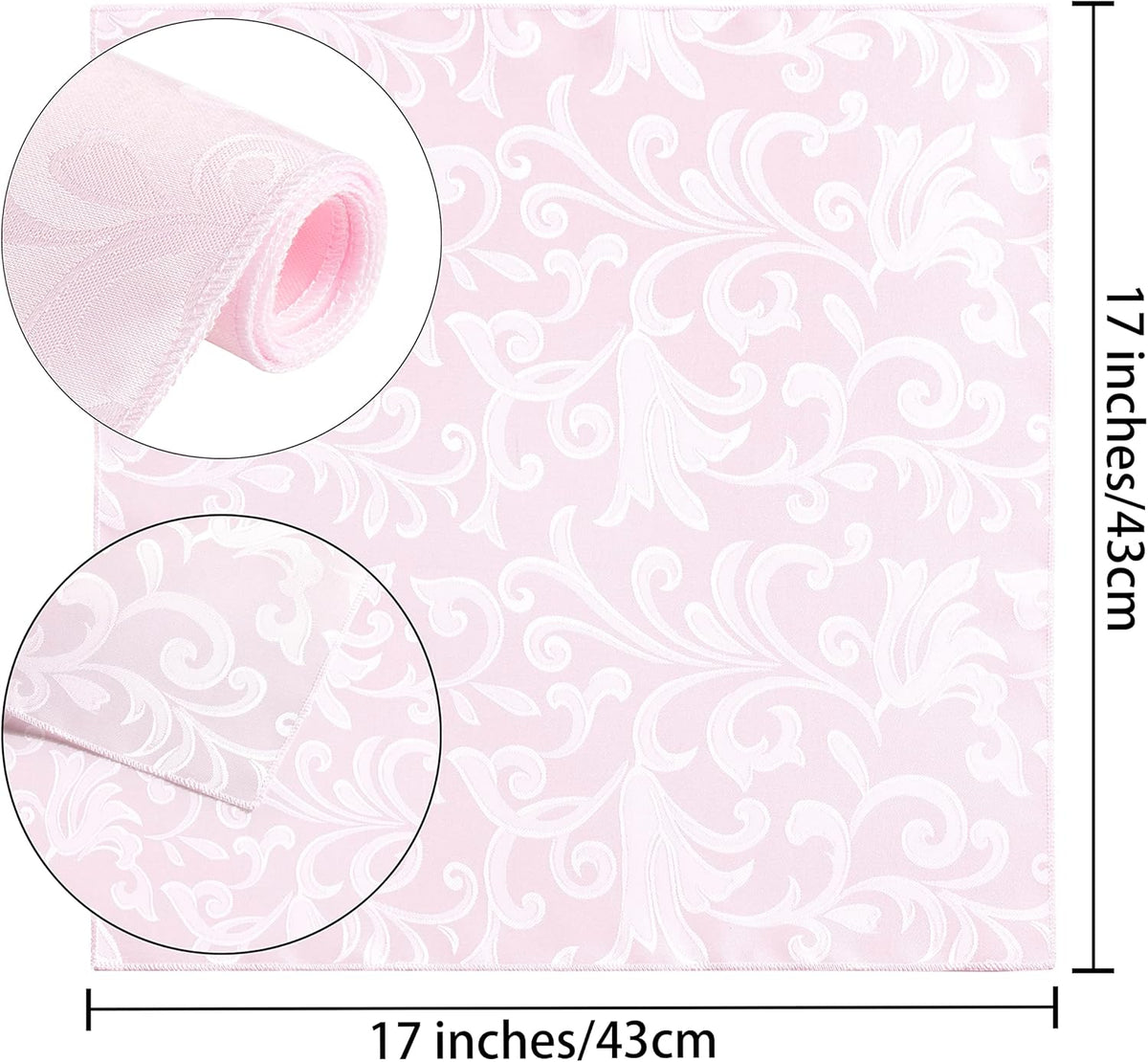 12 Pieces Scroll Damask Jacquard Satin Napkins Light Pink Cloth Napkins 17 x 17 inch,Water Resistant Spillproof Dinner Napkins for Restaurant Weddings Party Dinner Decoration