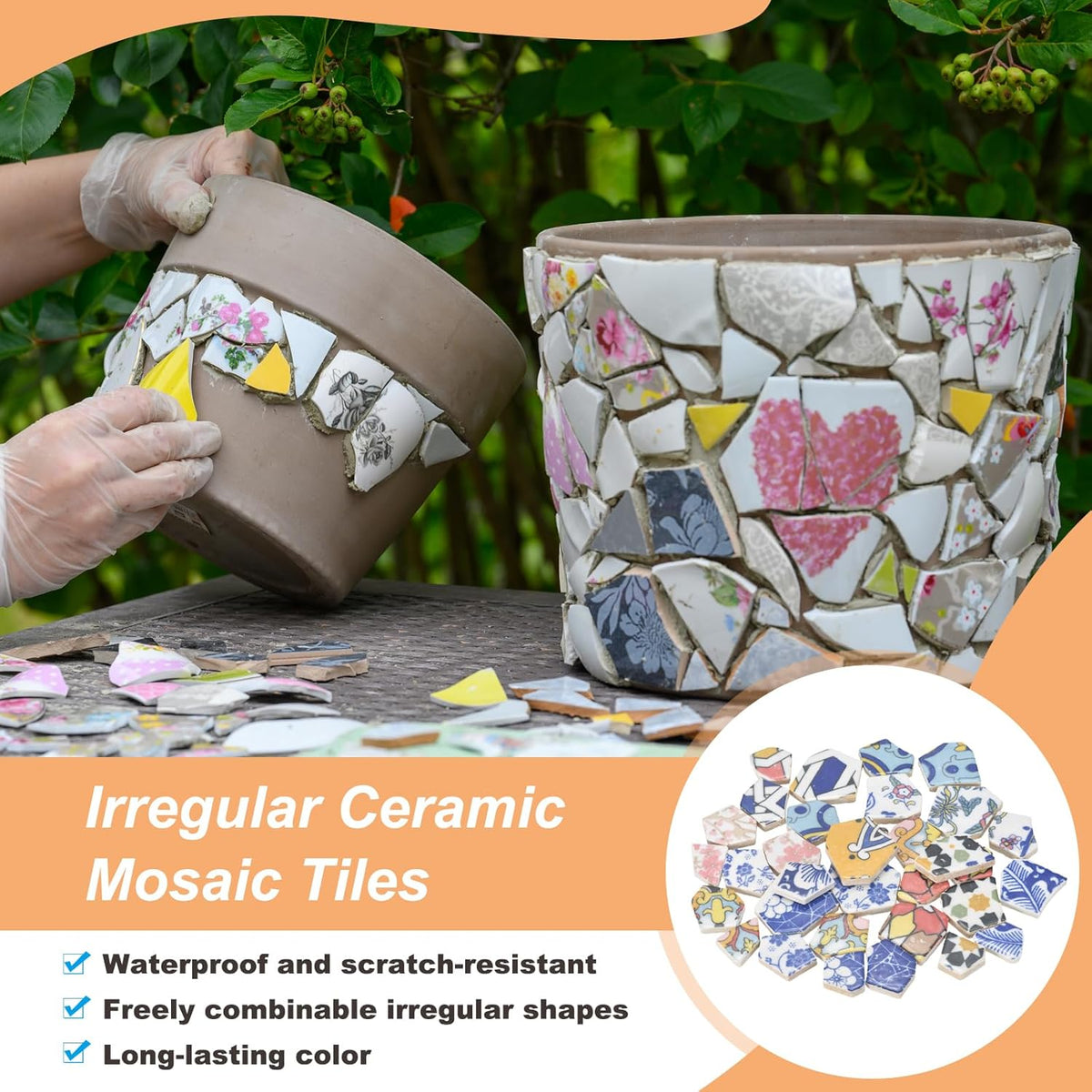 Irregular Ceramic Mosaic Tiles, 200g/0.44lb Broken Porcelain Mosaic Tiles Bulk Irregular Glazed for DIY Art Craft Making Home Decor, Blue/Pink Multi