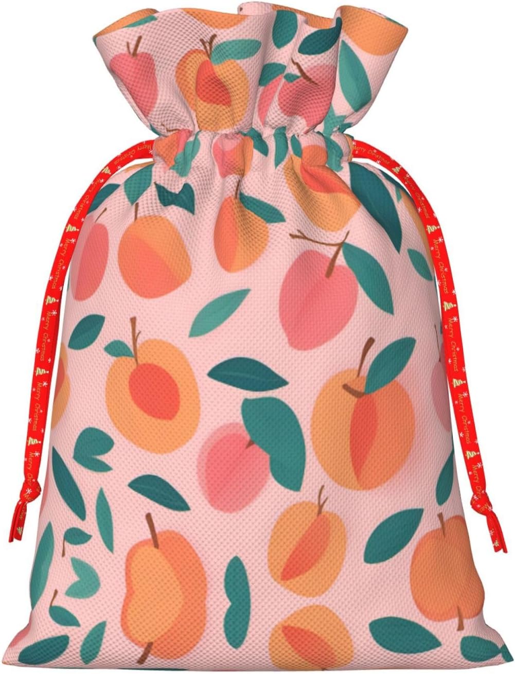 Pink Peach Pattern Seamless Pattern Printing 4.7x6.9 In Christmas Bag With Drawstring And Cute Kraft Tag, Fits Gifts And Daily Small Items