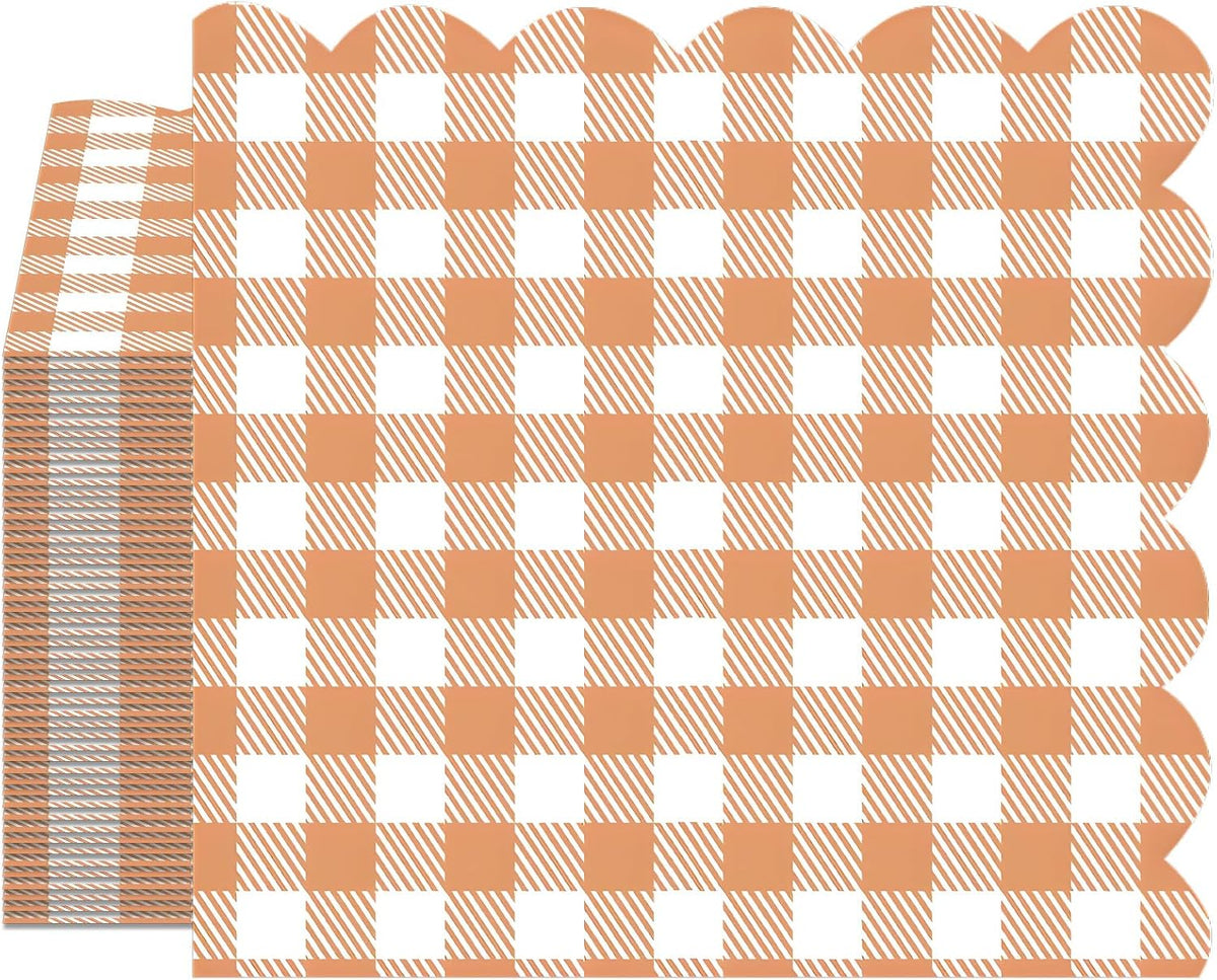 40PCS Cocktail Napkins Orange Checkered Napkins Tangerine and White Disposable Checkered Paper Napkins Orange Party Decorations for Baby Shower Dinner Picnic Halloween