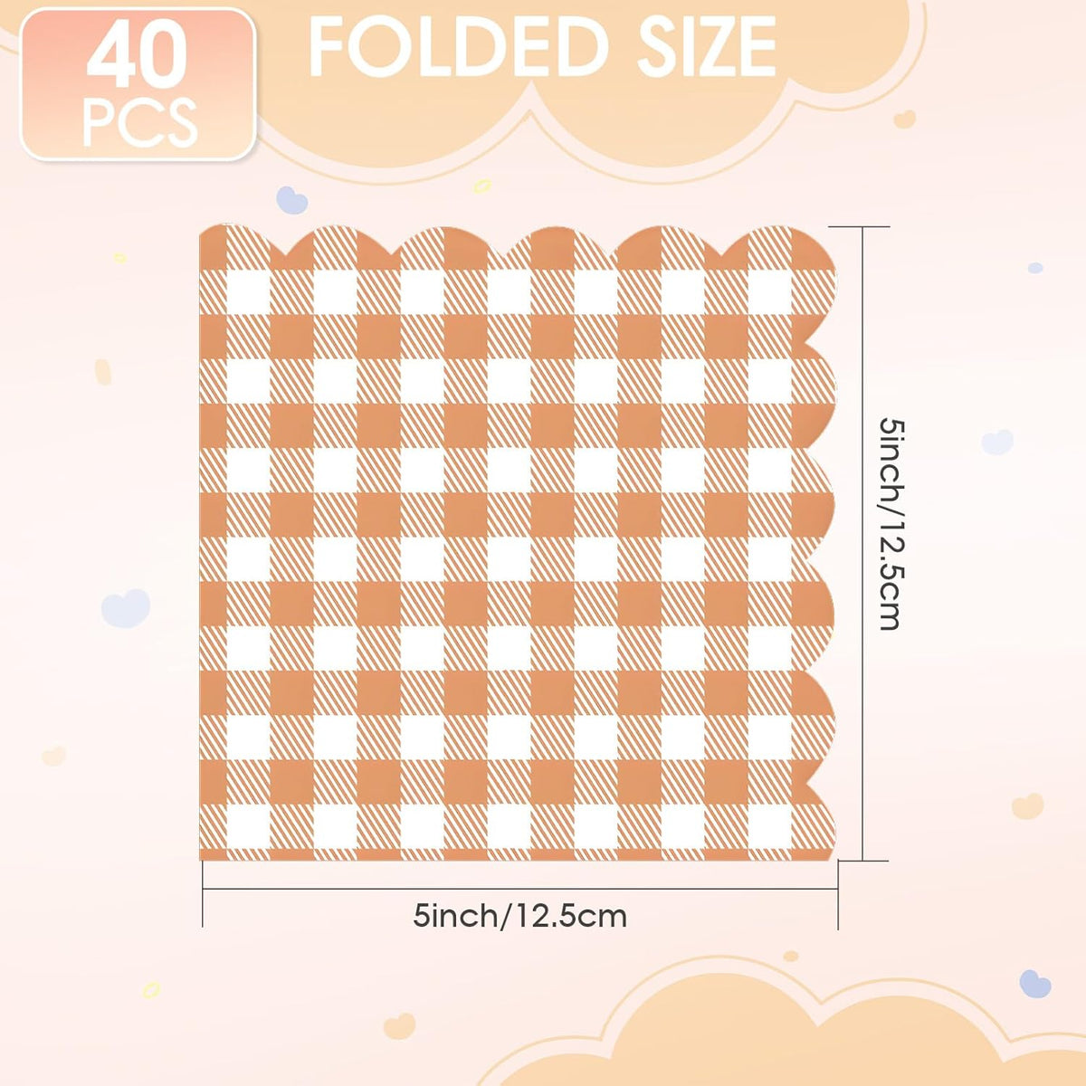 40PCS Cocktail Napkins Orange Checkered Napkins Tangerine and White Disposable Checkered Paper Napkins Orange Party Decorations for Baby Shower Dinner Picnic Halloween
