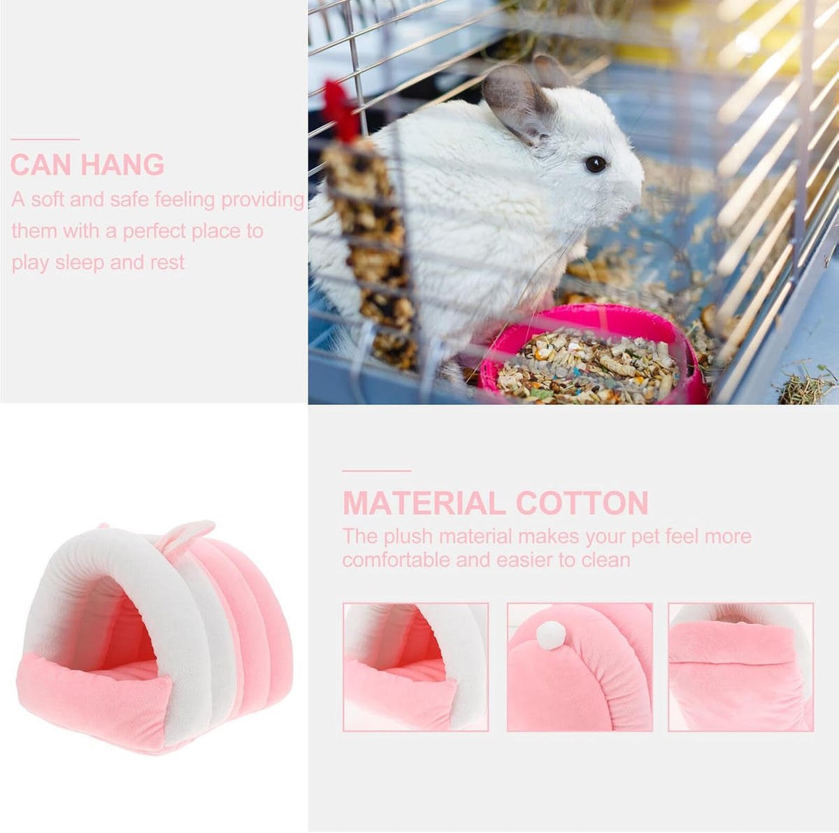 Hamster Warm Cave Cotton Bed Small Pet Hideout Nest Cozy Soft House for Guinea Pig Rabbit Hedgehog S Size Pink