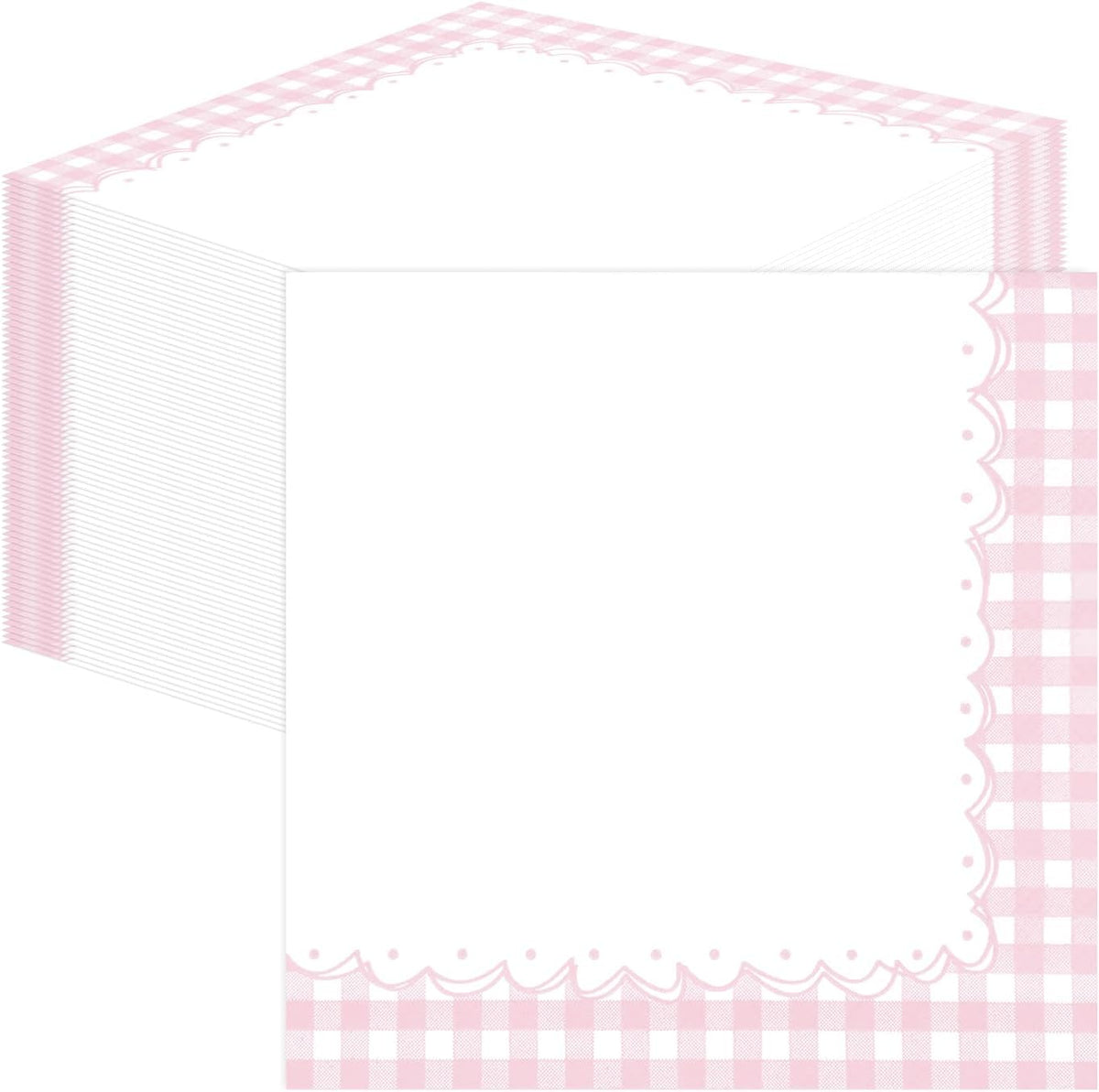 HEIPINIUYE 50 Pieces Light Pink Gingham Cocktail Napkins Paper 3-ply Disposable Pink and White Checkered Dessert Napkins for Dinner Wedding Birthday Baby Shower Party Plaid Beverage Napkin