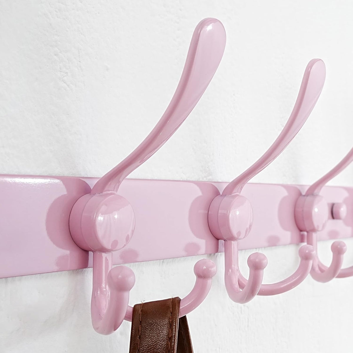 Coat Rack Wall Mount - 38” Long 10-Tri-Hooks Heavy Duty Coat Hanger Rail Wall Hooks for Hanging Coats Hats Clothing Clothes Purse Mudroom Entryway, Pink