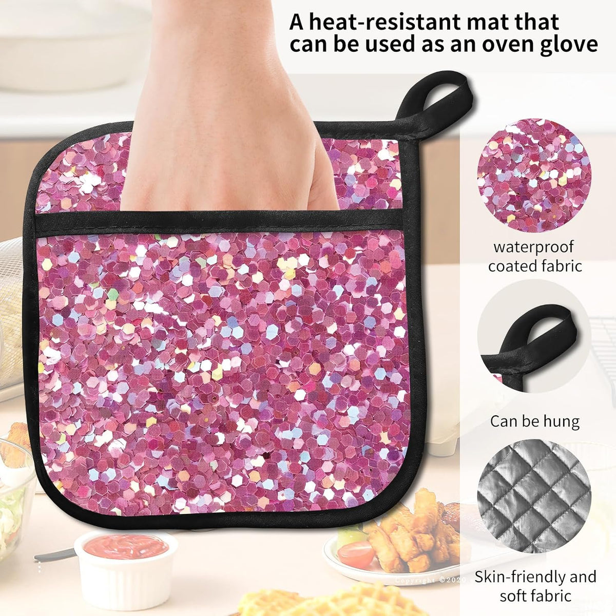 2 Pack Pot Holders for Kitchen Clearance, Cute Hot Pads, Funny Oven Pot Holders, Potholders Sets for Kitchen Heat Resistant Glitter Pink Pattern