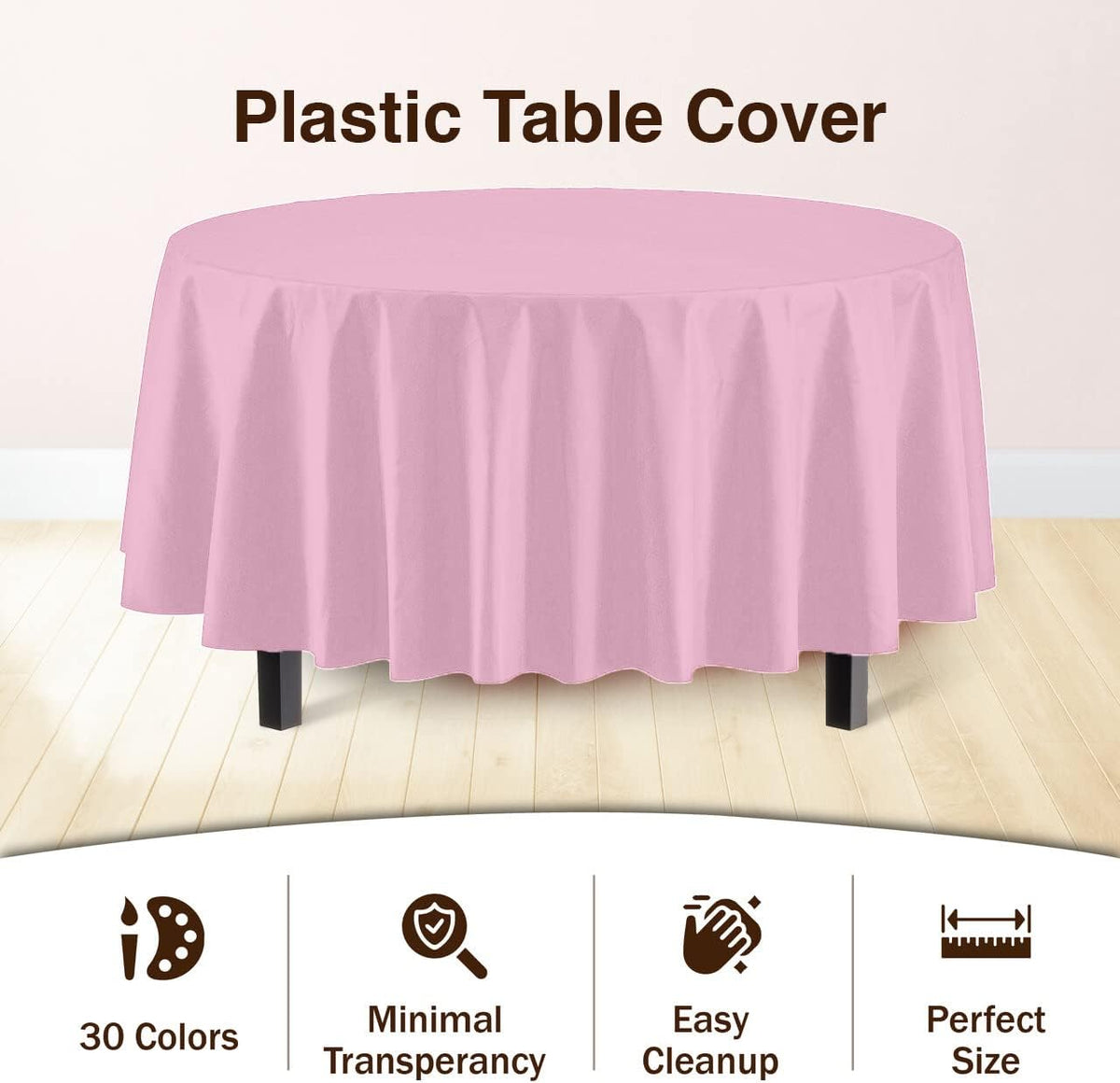 12-Pack Premium Plastic Tablecloth 84in. Round Table Cover - Pink