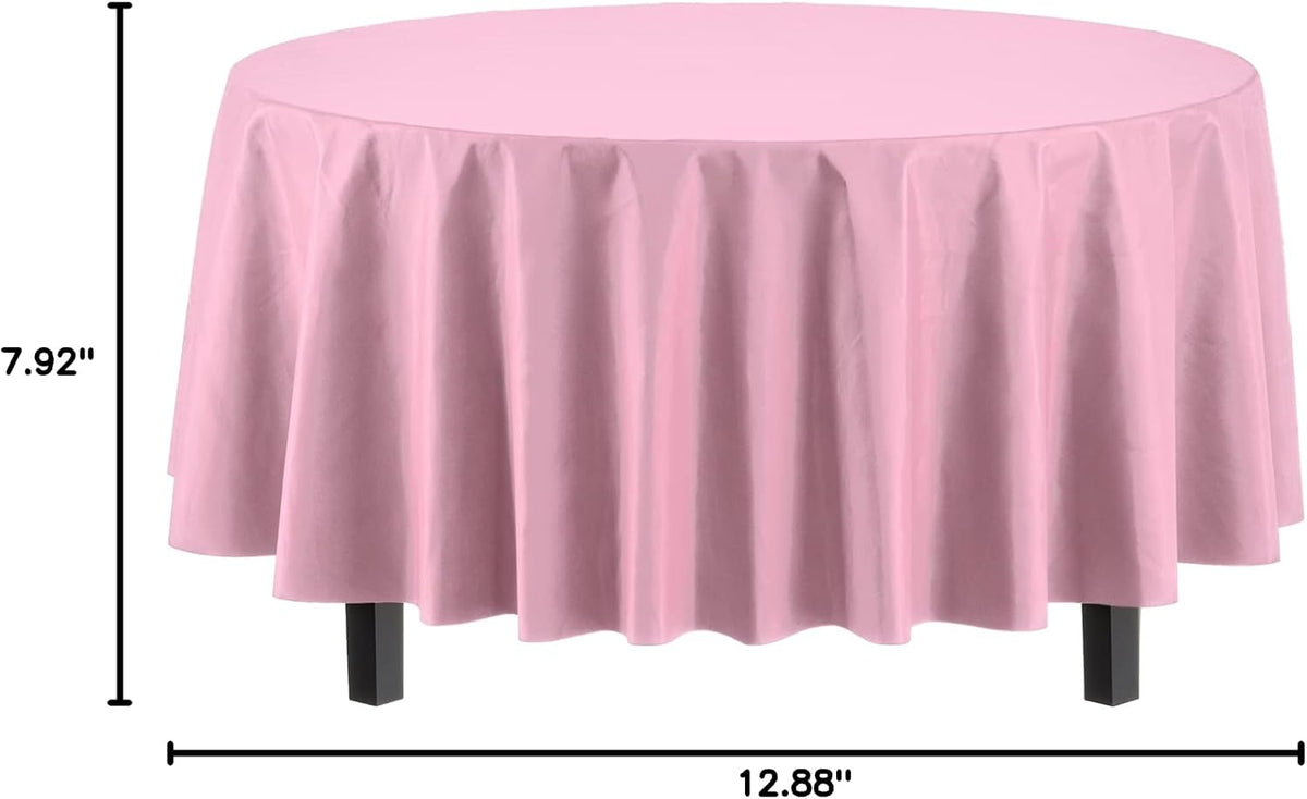 12-Pack Premium Plastic Tablecloth 84in. Round Table Cover - Pink