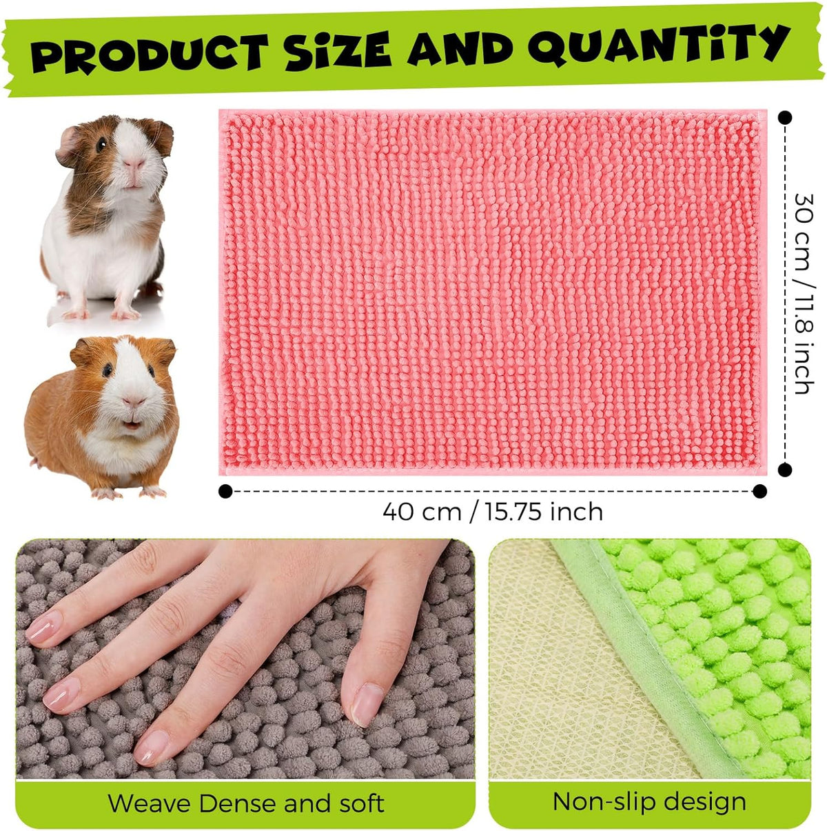 Barydat 8 Pcs Guinea Pig Cage Liner for Guinea Pig Cage Bedding Reusable Rabbit Mat Pad Washable Training Pad Animal Sleeping Bedding Mat(16x12'',Gray, Green, Pink, Blue)