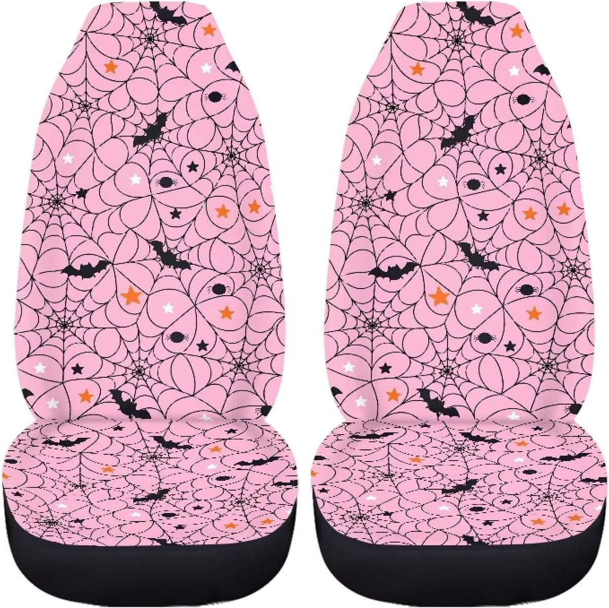 Light Pink Spider Web Bat Print Car Seat Covers Front Seats Only