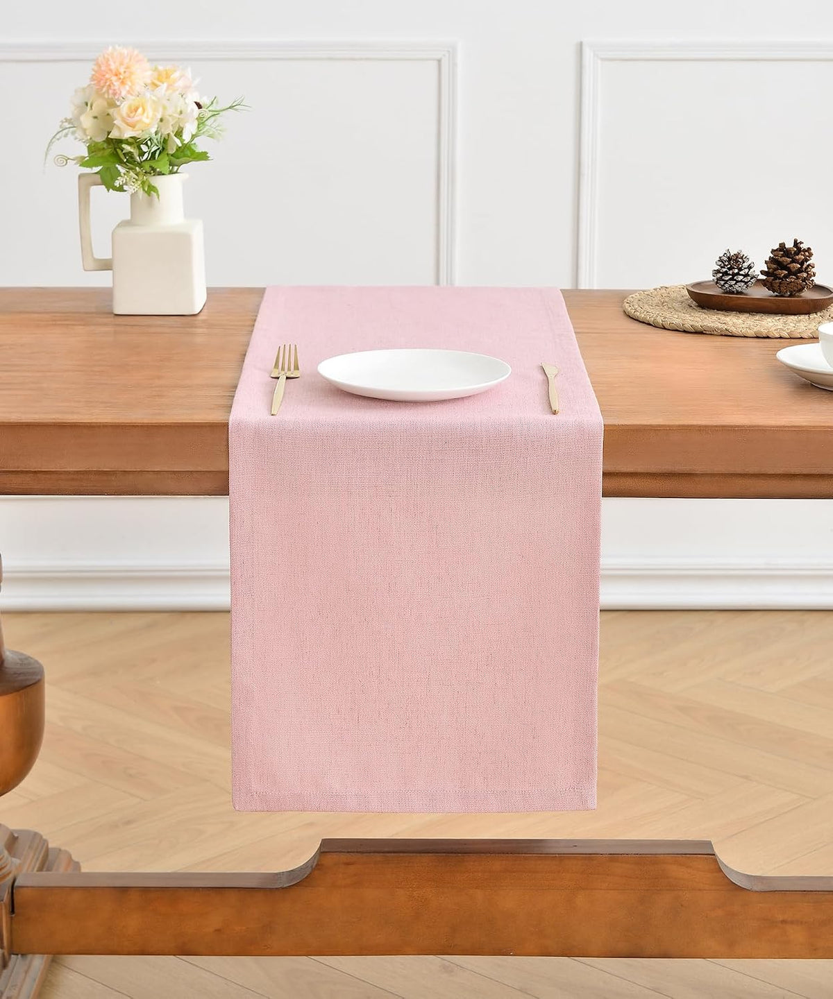 Linen Table Runner, Burlap Pink Table Runners 90 Inches Long