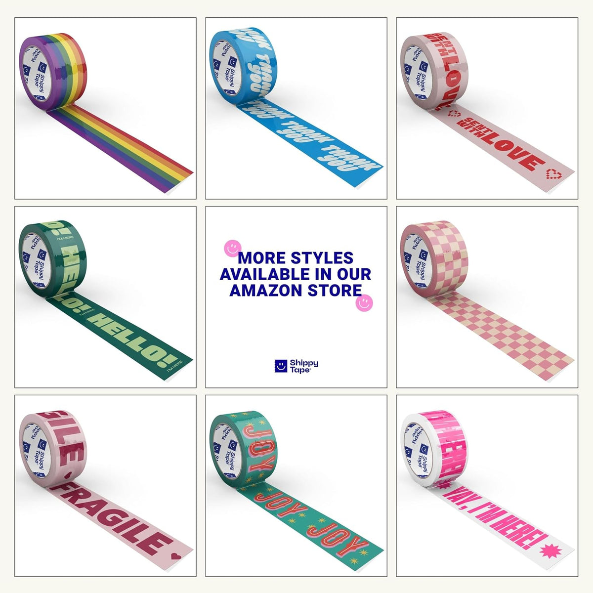 Fun Clear Shipping Tape with "Yay, I'm Here!" Print –
