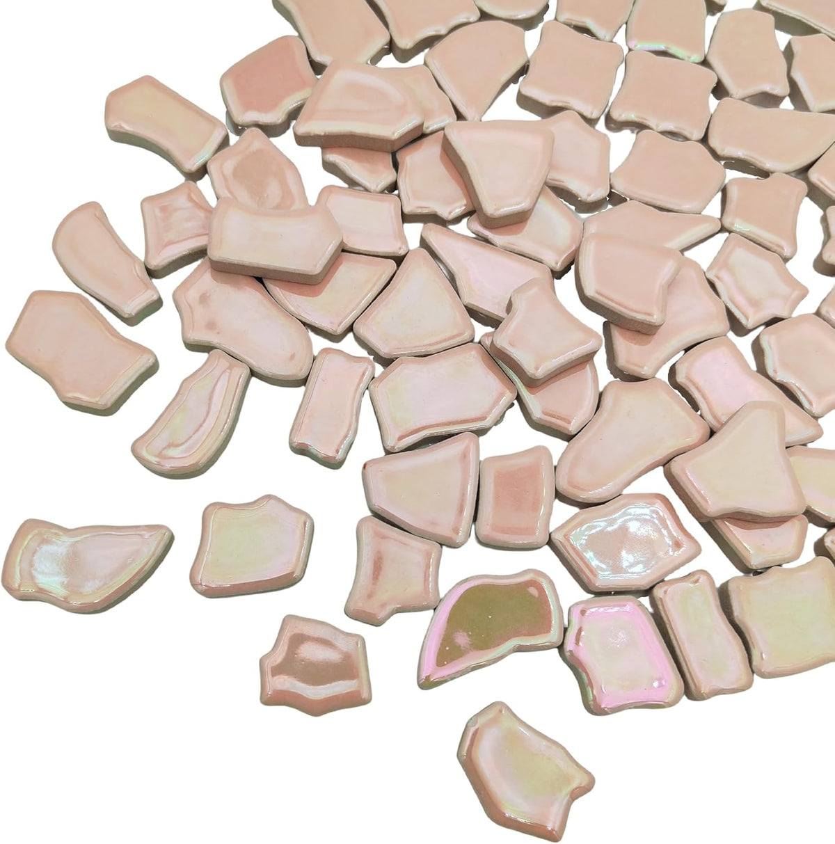 0.78"-1.57" Irregular Ceramics Mosaic Tiles,1.1LB Mosaic Pieces Stones for Home Decoration DIY Craft Plates Flowerpots Vases Cups Mosaic Making Supplies (Iridescent Pink)