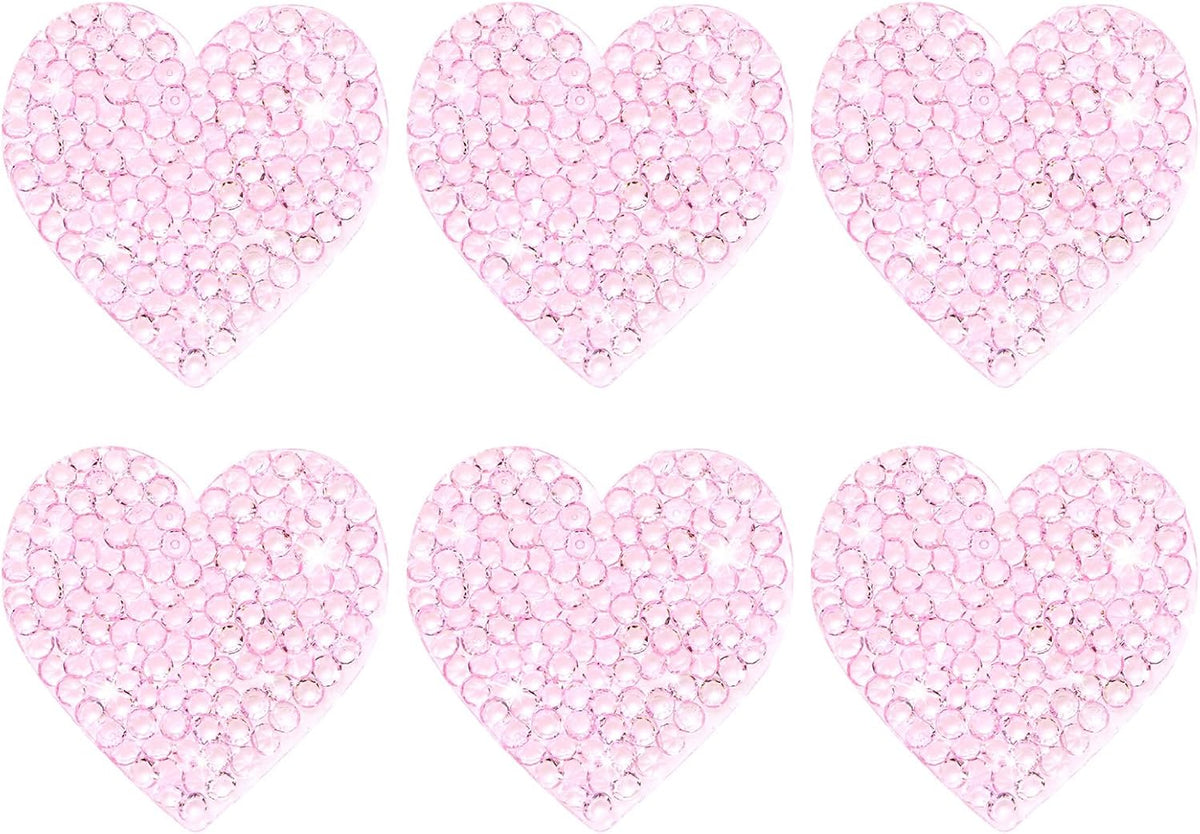 6-Pack Rhinestone Heart Iron-on Patches 3.5cm Light Pink Adhesive Appliques Rhinestone Glitters Heart Patches for DIY Crafts/Clothing Repairing/Shoes/Bag/Hat