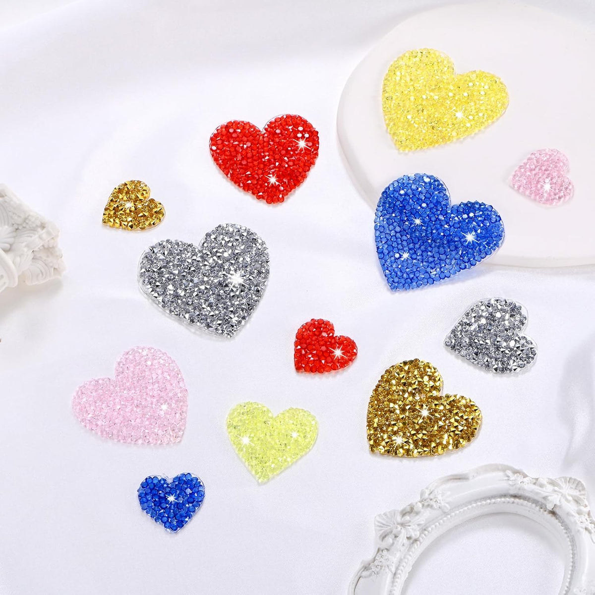 6-Pack Rhinestone Heart Iron-on Patches 3.5cm Light Pink Adhesive Appliques Rhinestone Glitters Heart Patches for DIY Crafts/Clothing Repairing/Shoes/Bag/Hat