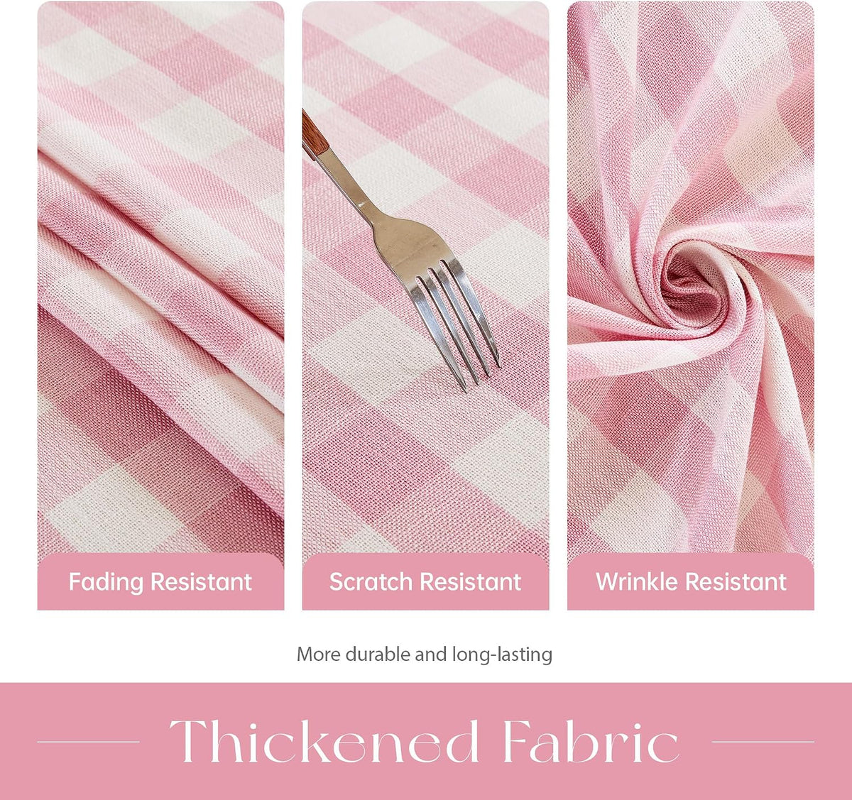 Checkered Tablecloth, Cotton Linen Gingham Table Cloth for Rectangle Table with Tassel, Washable Heavy Duty Wrinkle Free Plaid Table Cover for Dining Picnic Camping, Pink, 90 X 55 Inch
