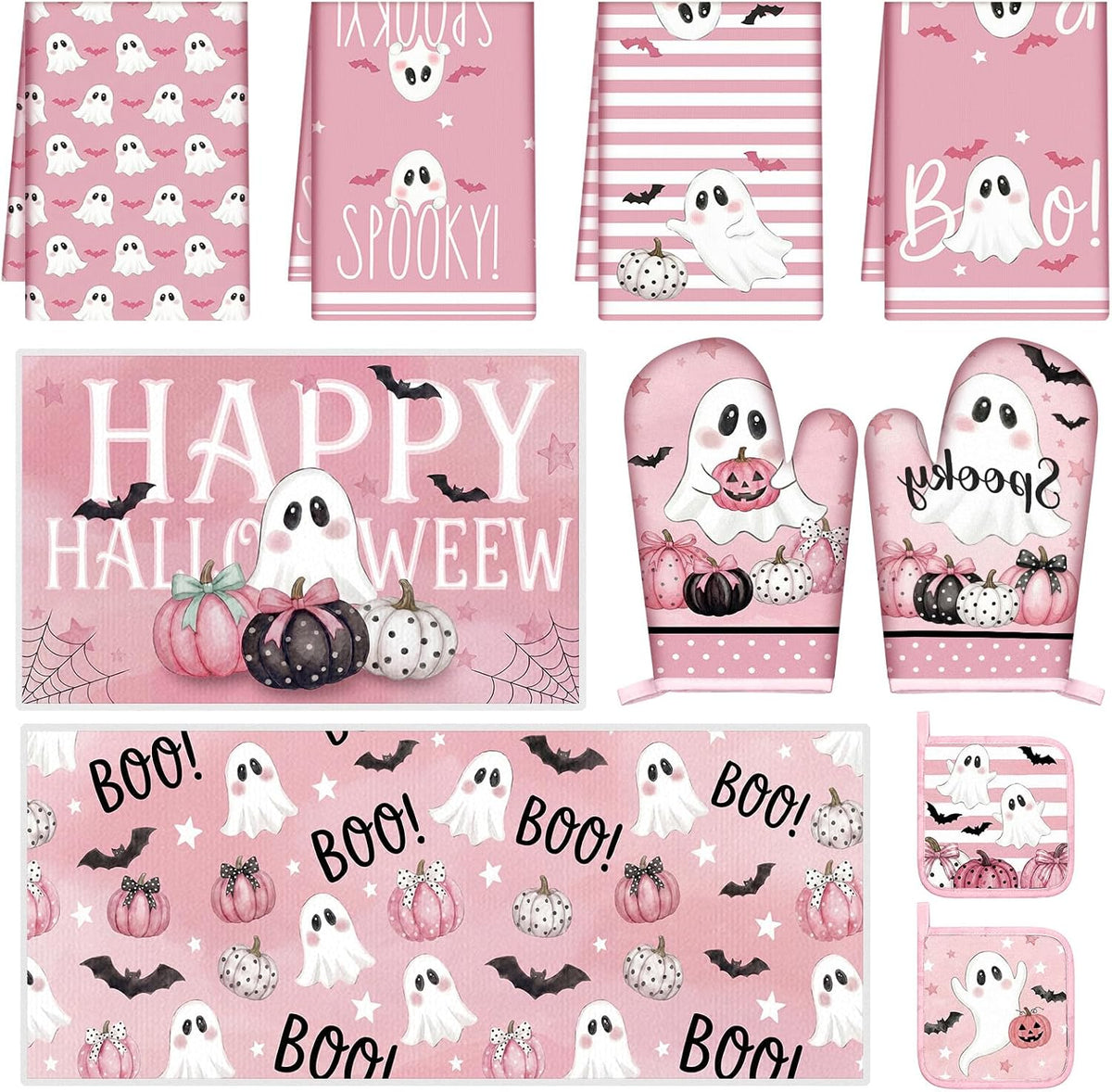 10 Pcs Halloween Pink Ghost Kitchen Decor Set Boo Kitchen Towel
