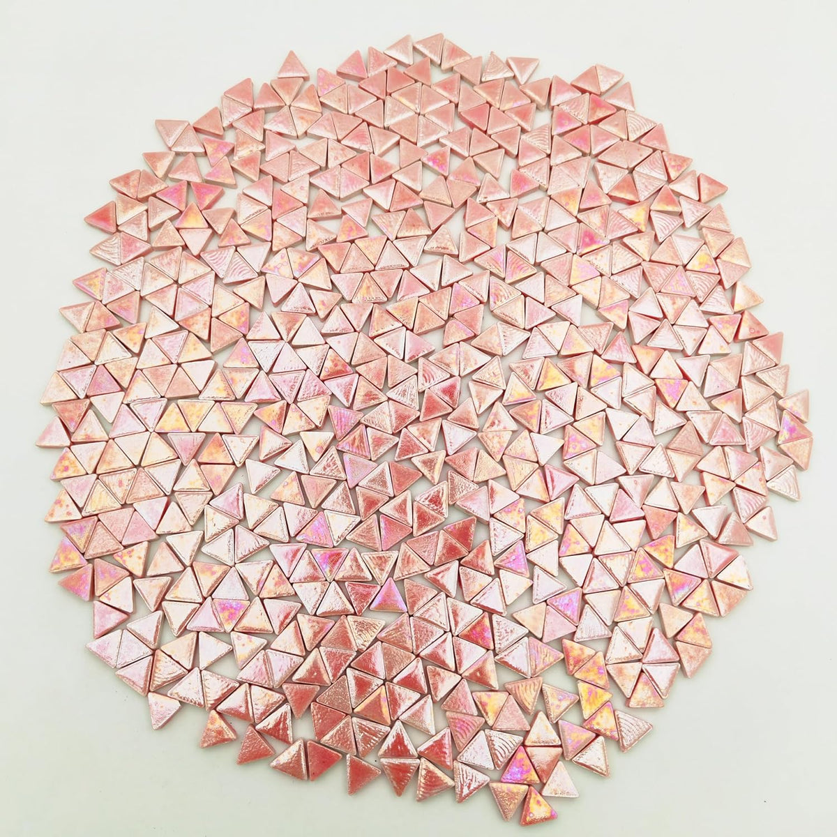 1.1LB Equilateral Triangle Ceramic Mosaic Tiles,800PCS Iridescent Mosaic Tile Pieces for Mosaic Craft Supplies,DIY Mosaic Handmade Home and Outdoor Decor (Rainbow Light Pink)