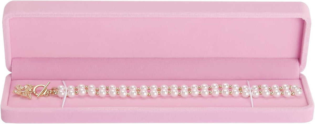 2 Pieces Long Velvet Chain Necklace Gift Box Set, Bracelet Storage Case, Jewellry Display Box for Wedding, Engagement,Proposal, Birthday and Anniversary (Pink-2PCS)