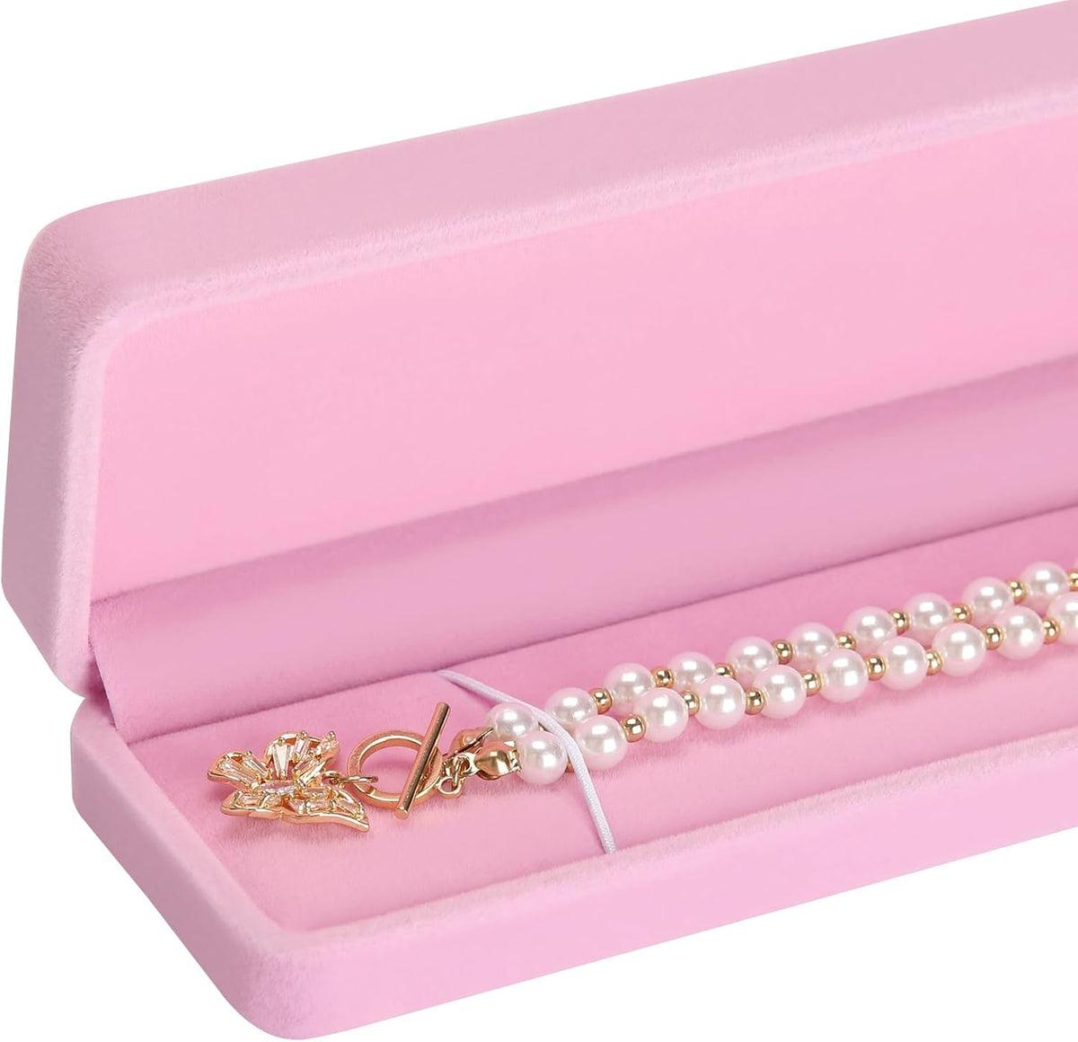 2 Pieces Long Velvet Chain Necklace Gift Box Set, Bracelet Storage Case, Jewellry Display Box for Wedding, Engagement,Proposal, Birthday and Anniversary (Pink-2PCS)