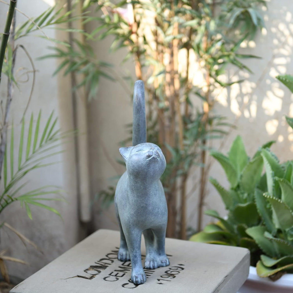 Newman House Studio Garden-Statues Cat-Figurines Home Garden Decor - Farmhouse Backyard Polyresin Kitten 7.6L x 4W x 14.5H inch