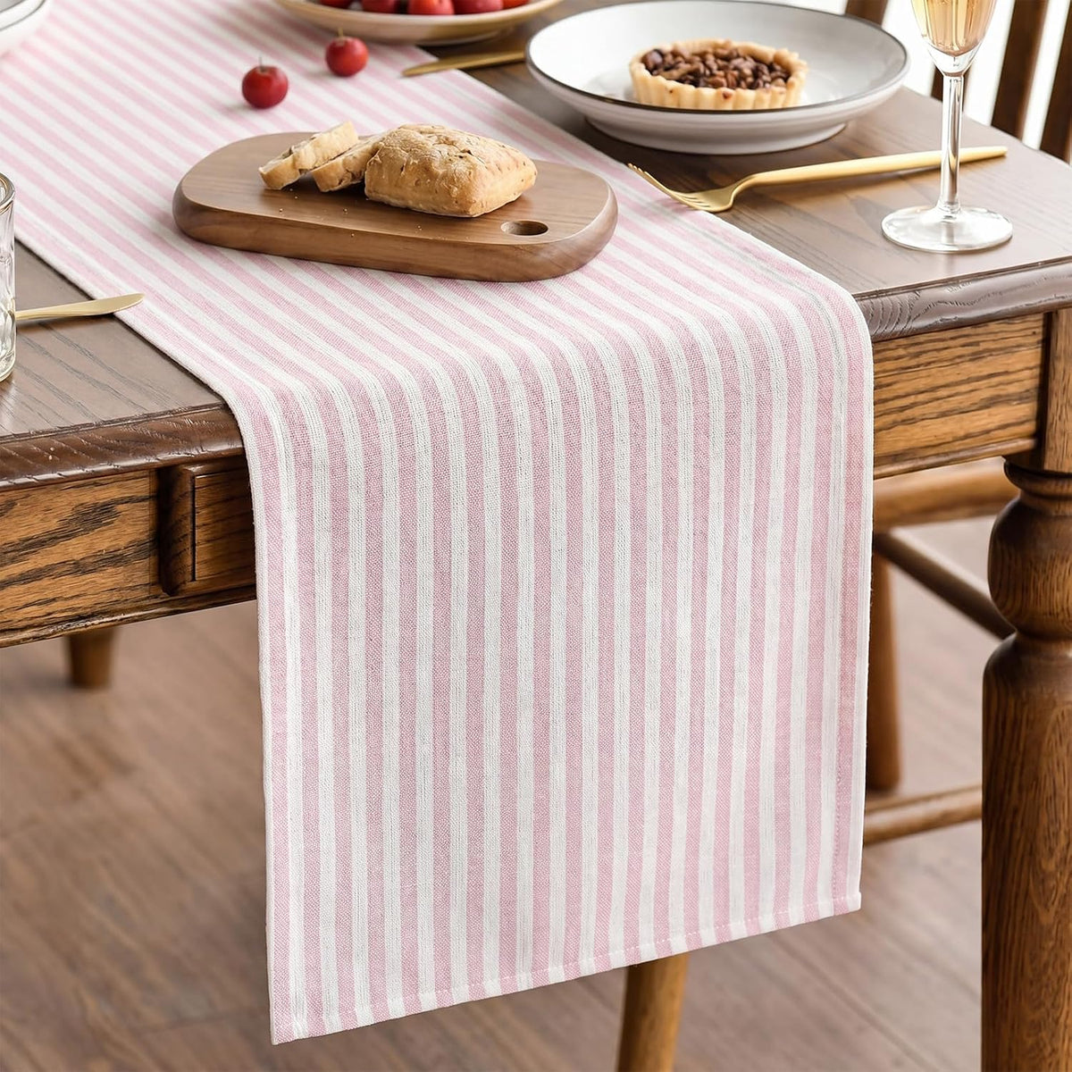 Pink and White Striped Table Runner for Decor, 14 x 60 Inch