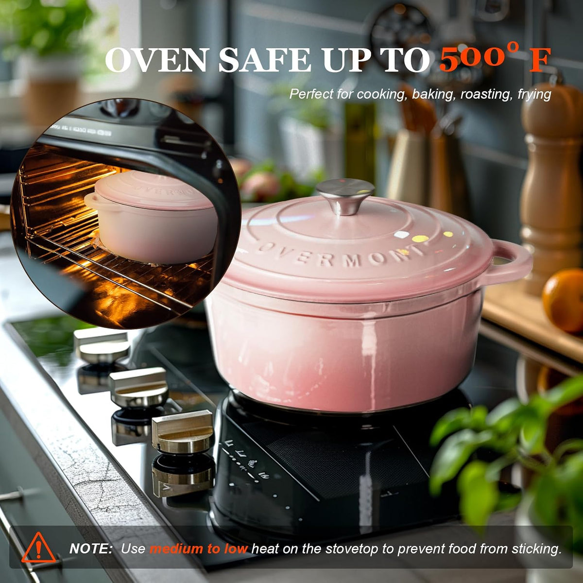 Enameled Cast Iron Dutch Oven - 4.5QT Pot with Lid Cookbook & Cotton Potholders - Heavy-Duty Cookware for Braising, Stews, Roasting, Sourdough Baking pink