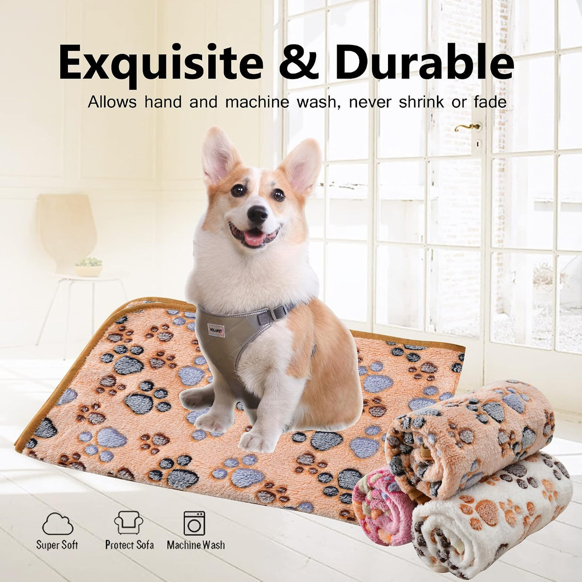 Blanket-Premium-Flannel-Medium-Printed Throw for Cats Dog Puppy Animals Soft Fluffy Fleece Pet Blankets Cozy Warm Sleep Mat Cute Paw Pink