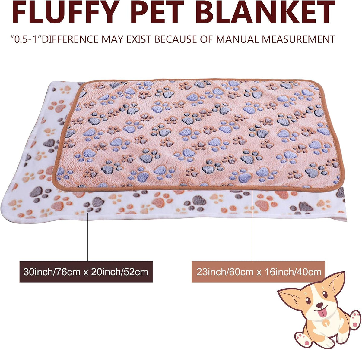 Blanket-Premium-Flannel-Medium-Printed Throw for Cats Dog Puppy Animals Soft Fluffy Fleece Pet Blankets Cozy Warm Sleep Mat Cute Paw Pink