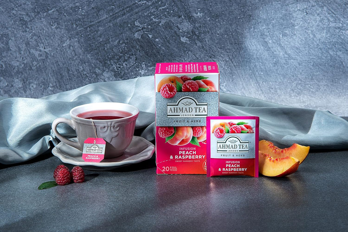 Ahmad Tea Infusions, Peach and Raspberry Teabags, 20 ct (Pack of 6) - Decaffeinated & Sugar-Free