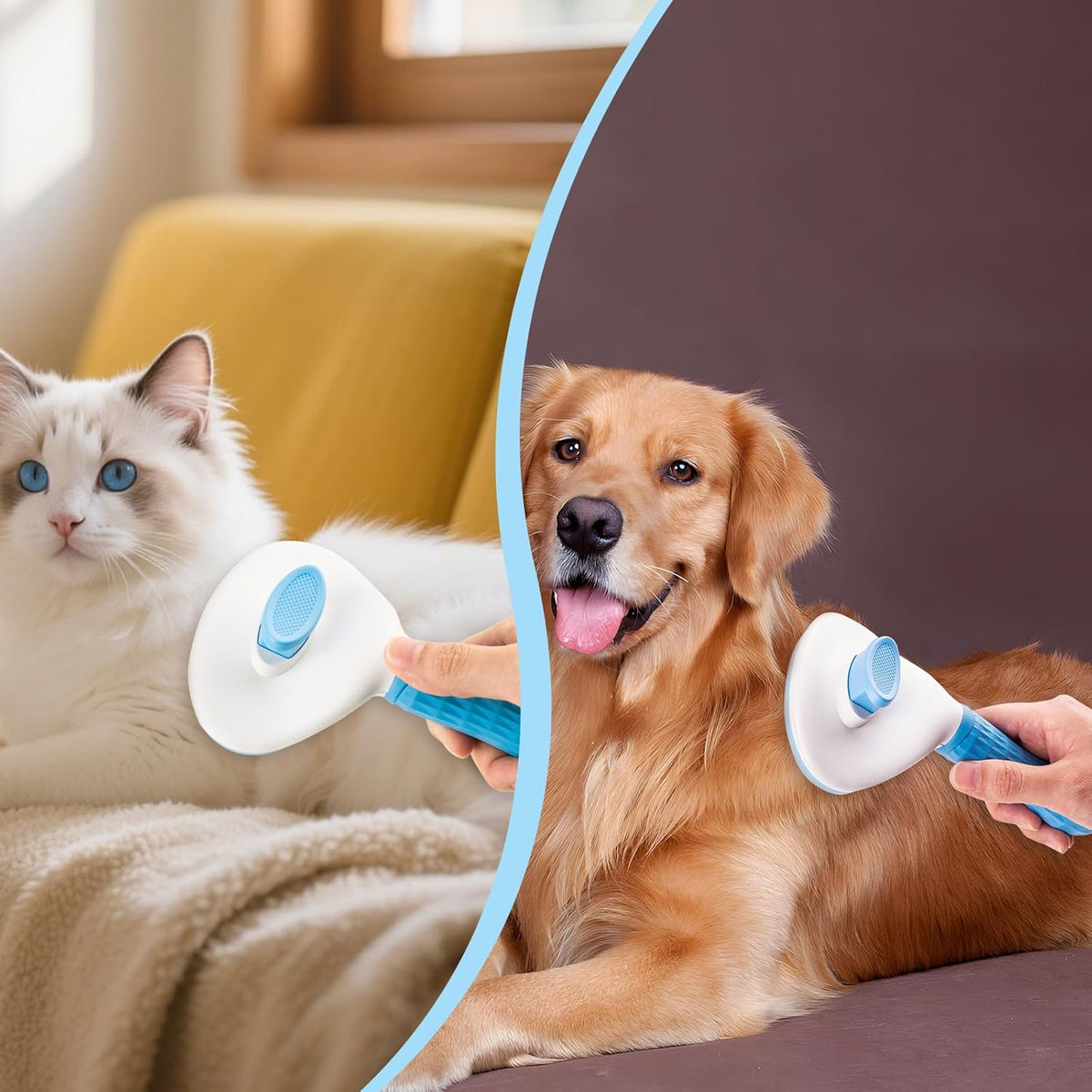 Depets Self Cleaning Slicker Brush, Dog Cat Bunny Pet Grooming Shedding Brush - Easy to Remove Loose Undercoat, Pet Massaging Tool Suitable for Pets with Long or Short Hair
