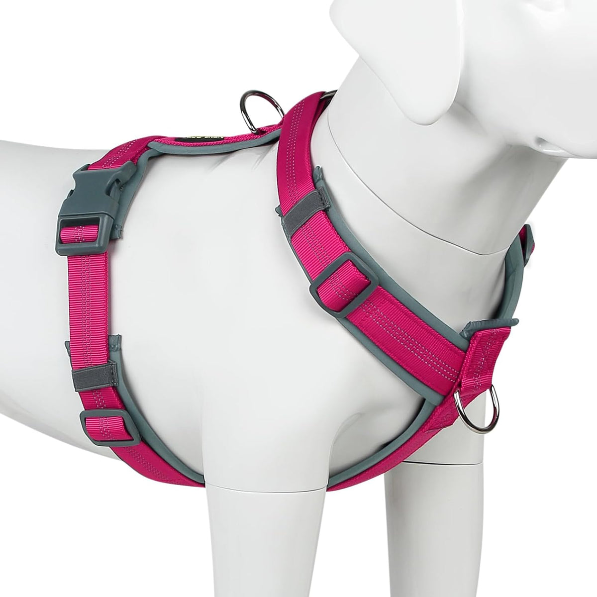 Plutus Pet No Pull Dog Harness, Adjustable Nylon Harness with Soft Padding, Reflective and Heavy Duty Dog Harness for Small, Medium, Large Dogs(Hot Pink, XL)