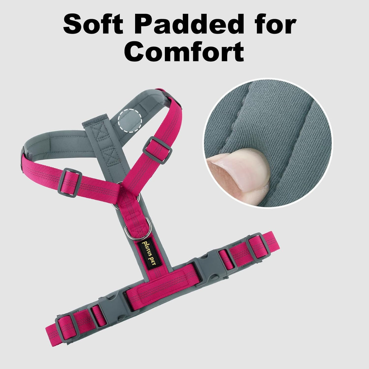 Plutus Pet No Pull Dog Harness, Adjustable Nylon Harness with Soft Padding, Reflective and Heavy Duty Dog Harness for Small, Medium, Large Dogs(Hot Pink, XL)