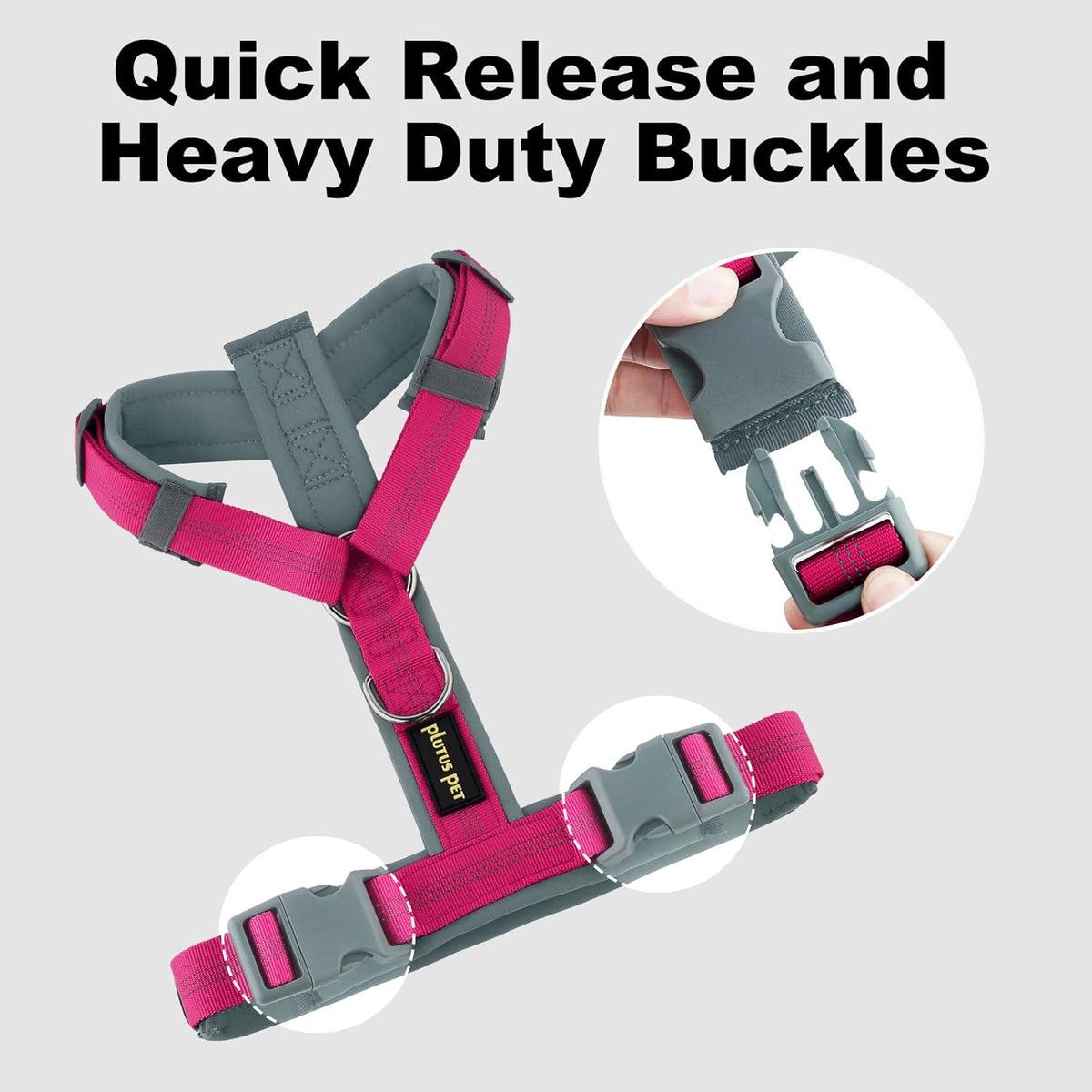 Plutus Pet No Pull Dog Harness, Adjustable Nylon Harness with Soft Padding, Reflective and Heavy Duty Dog Harness for Small, Medium, Large Dogs(Hot Pink, XL)