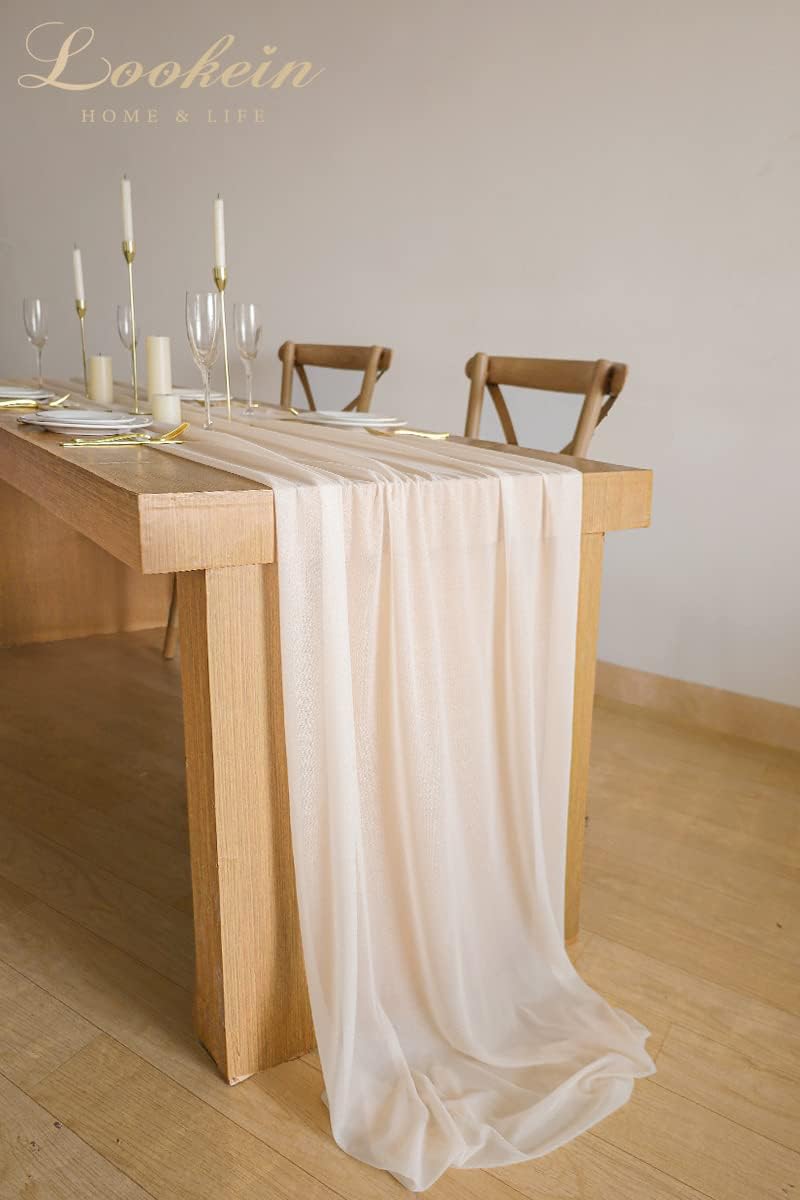 10 Feet Champagne Chiffon Table Runner Sheer Wedding Table Cloth 29x120 Inches Rustic Wedding Decorations French Chiffon Table Runner