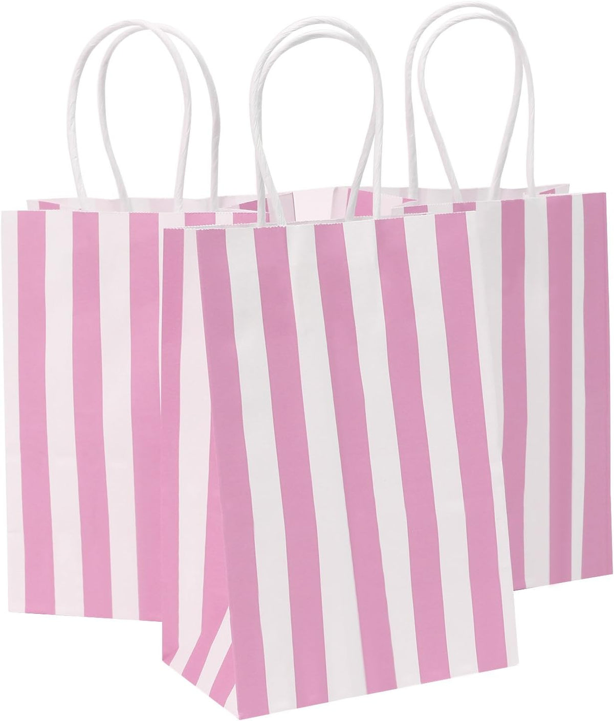 Small Gift Bags with Handles,50pcs Kraft Paper Bags Bulk,Pink Strips
