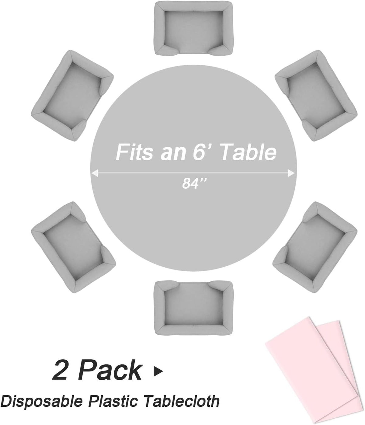 2 Pack Pink Round Plastic Tablecloth Disposable