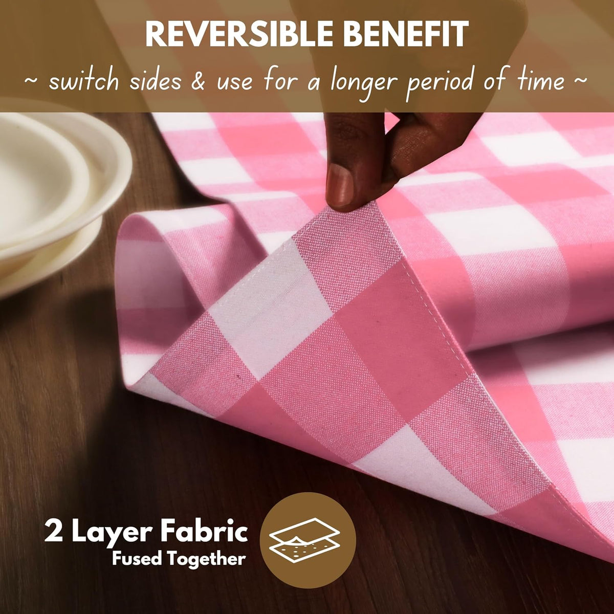 Table Runner Buffalo Check Plaid 100% Cotton - 13x90 Inches Kitchen Dining Table Decoration for Indoor Outdoor Farmhouse Home Party Decor - Pink and White